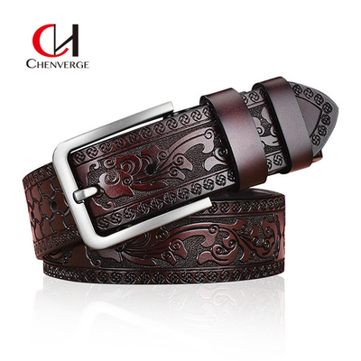 Vintage Carved Craft Men's Leather Belts Needle Buckle Fashion Jeans Belt 40mm